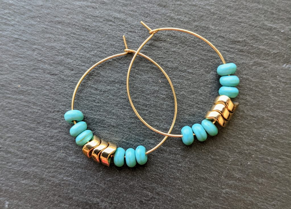 howlite and gold hematite hoops