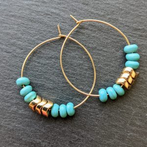 howlite and gold hematite hoops