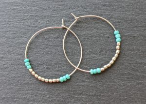 micro turquoise glass and antique silver hoops