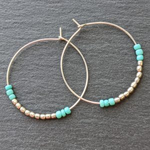 micro turquoise glass and antique silver hoops
