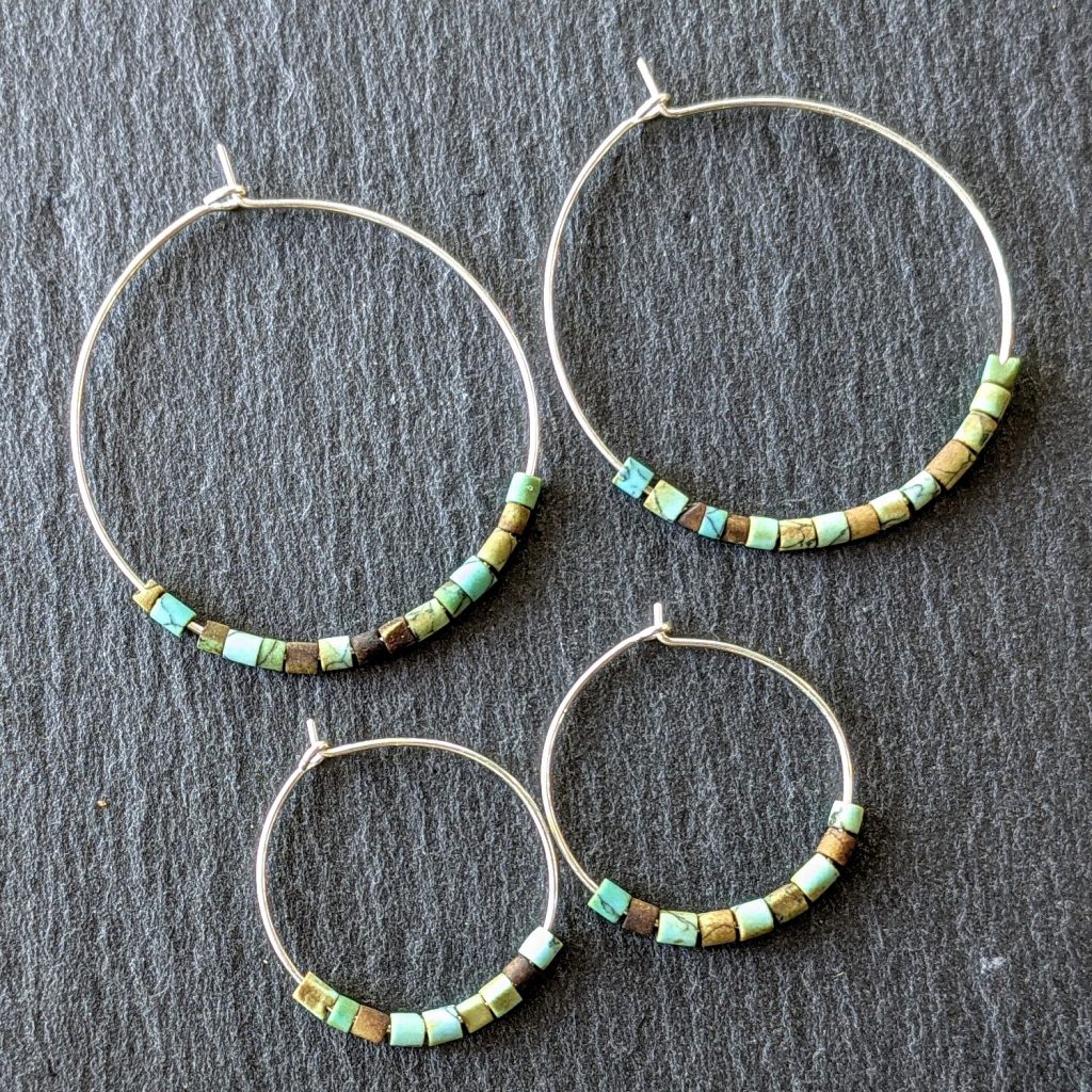 afghani turquoise silver hoops
